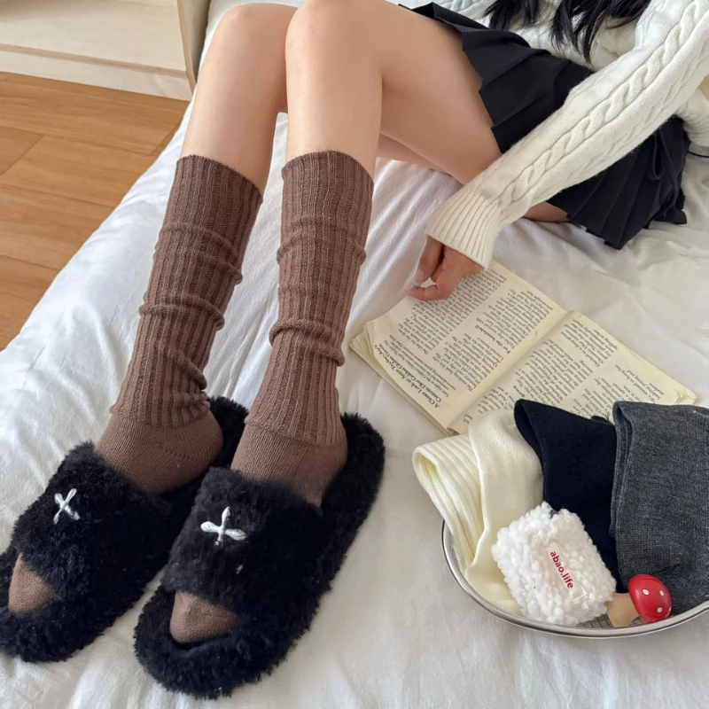 

Women Long Socks Cashmere Women Boot Solid Wool Thigh Stocking Skinny Casual Cotton Over Knee-High Fluffy Female Long Knee