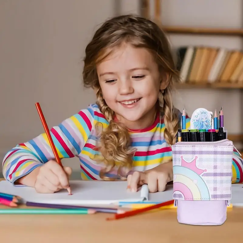 مقلمة واقفة حقيبة محول قابلة للسحب منظم أقلام ملون سعة كبيرة منظم اللوازم المدرسية للممحاة