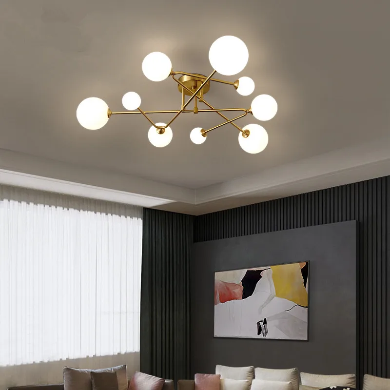 

Nordic ceiling light Led geometric light Glass Ball Hanging Lamp for Living Room Bedroom Indoor Decor living room luxury light