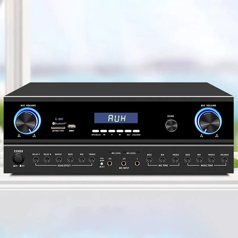 AMPLIFICADOR DE Audio profesional de 200-800W, caja de sonido Bluetooth, amplificador de tarjeta SD USB, amplificadores de entrada de 2mic para Karaoke en casa, DJ, KTV, fiesta