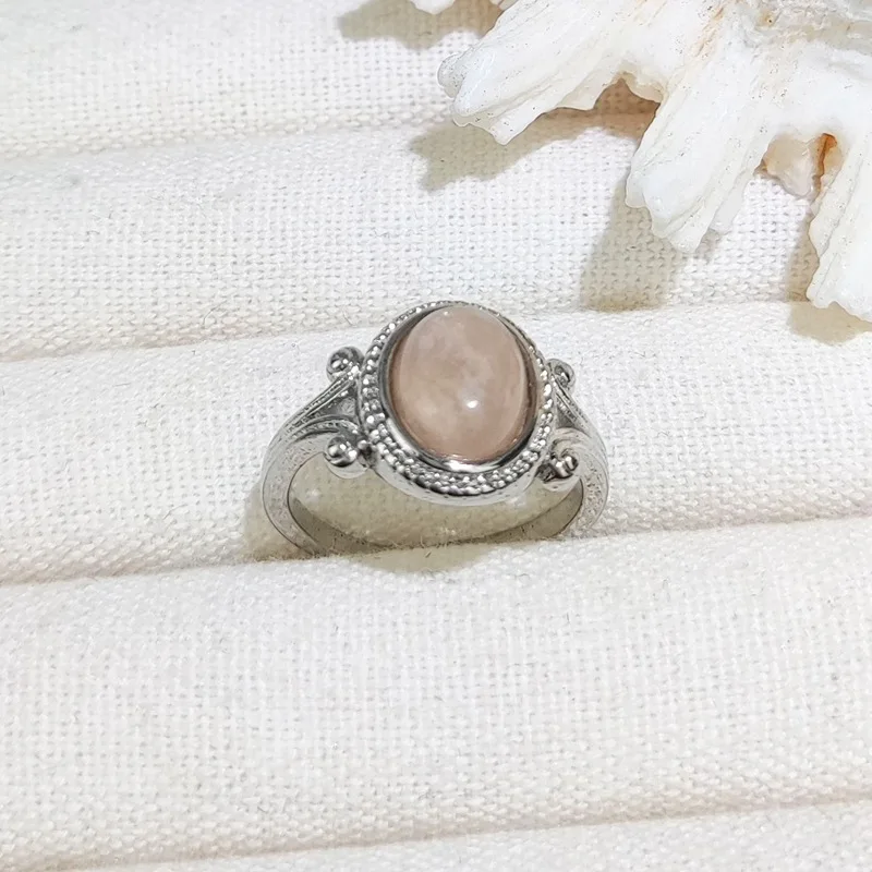 

Women's Oval Round Natural Rose Quartz Ring,925 Silver Plated Vintage Gemstone Jewelry Luxury Party Gift Sun Shaped Wholesale