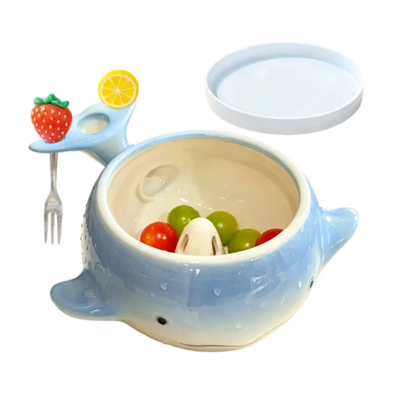 Fruit Washing Bowl Ceramic Whale Cleaning Spinner With Strainer Self Rotating Berry Washer Bowl For Salad Produce Grape Home