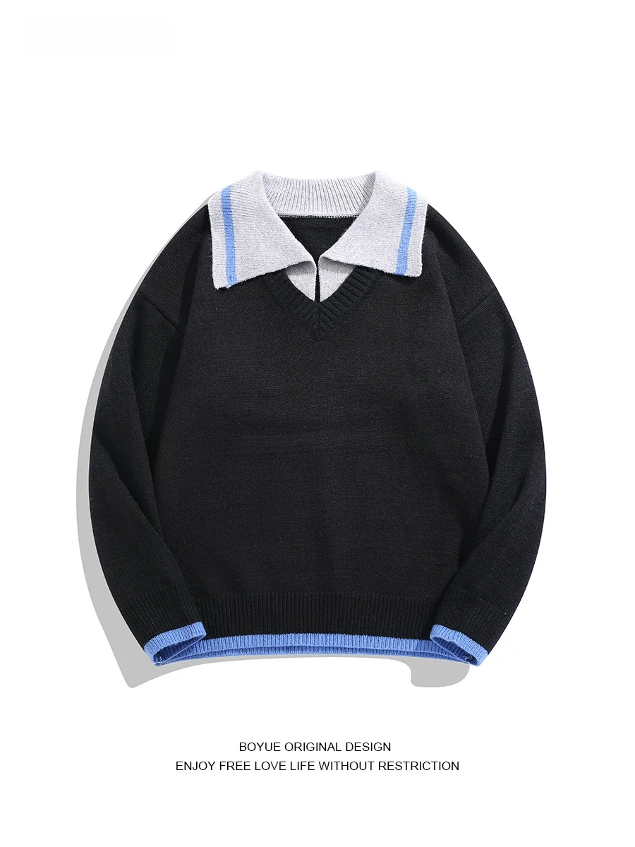 

Boyue Korean Version Ne Knitwear Color Blo Fake Two-Piece Casual Sle for Students ex Winter Warm Long Sve