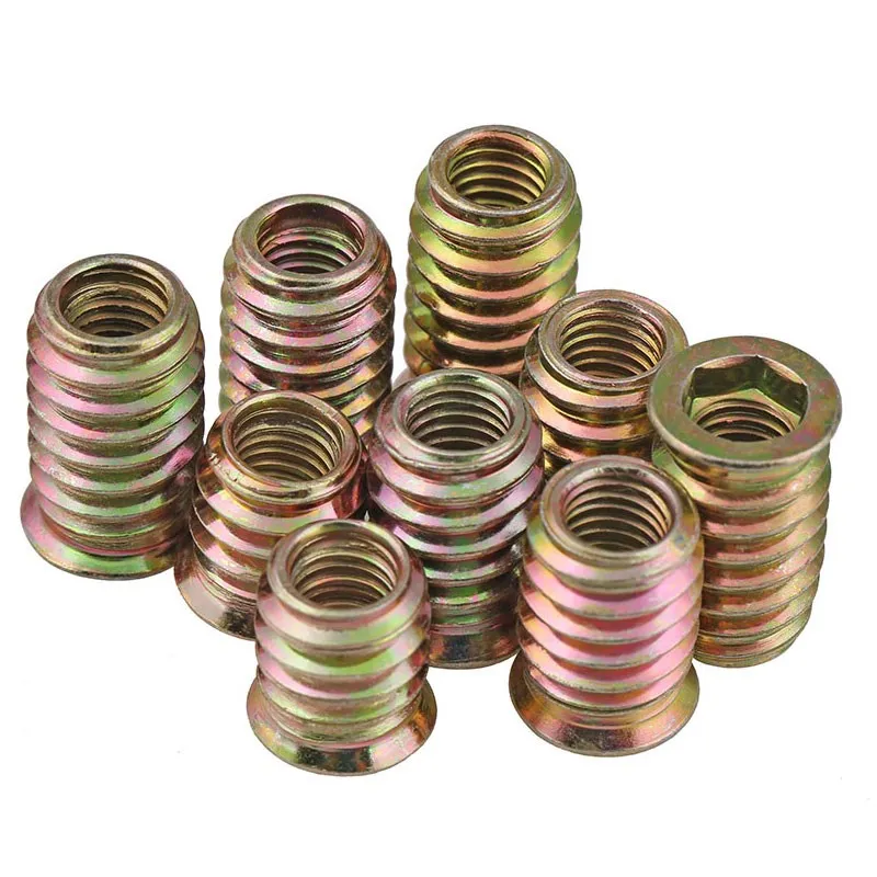 5/10Pcs M4 M6 M8 M10 carbon steel Thread For Wood Insert Nut Flanged Hex Drive Head Furniture Nuts