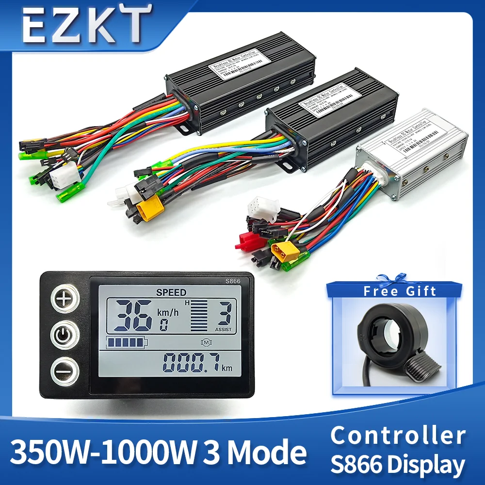 Ebike Sine Wave Controller 36V/48V 17A 26A 30A Three Mode Brushless for 350W 500W 750W Electric Bicycle Tricycle E-Scooter Parts