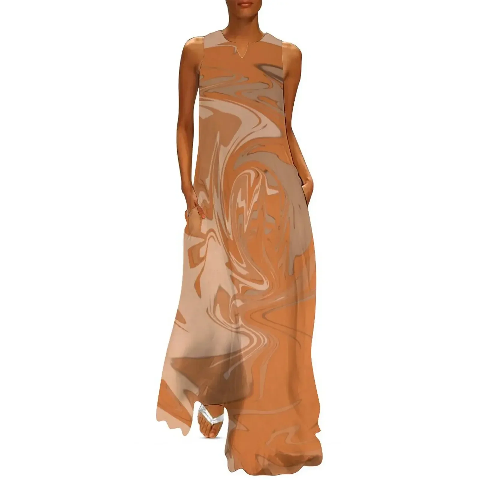 

Burnt Orange Tie Dye Long Dress Summer skirt elegant chic women dresses promotion Evening dresses Dress