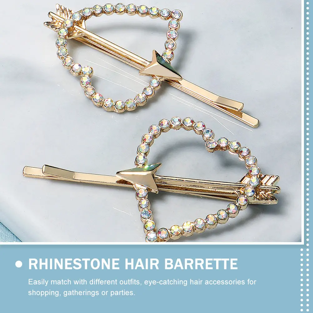 

2 Pcs Wedding Hair Accessories Decorations Hairpins for Women Ladies Clips Metal Rhinestone Golden Heart