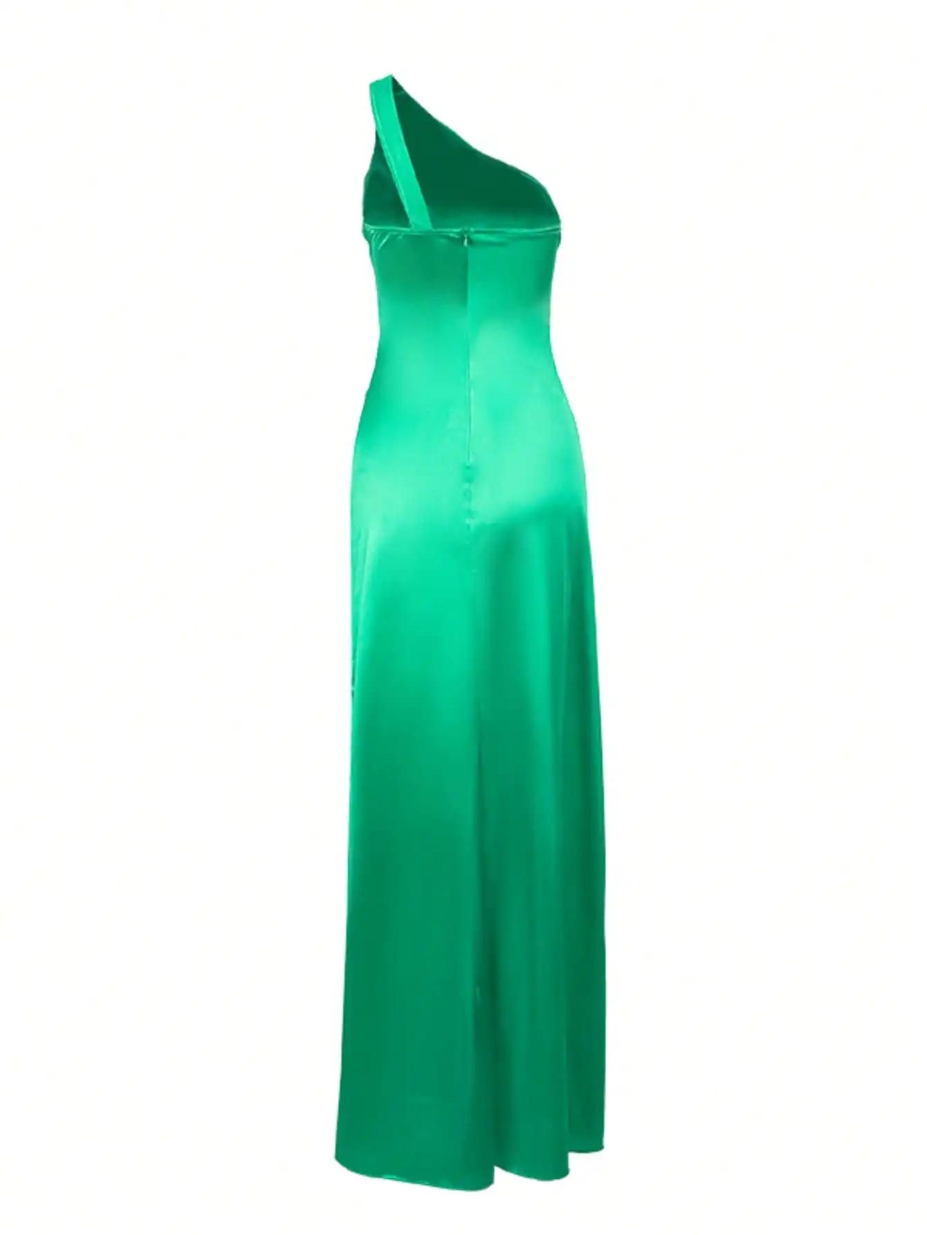 Emerald Green One Shoulder Ruched Maxi Dress with High Slit for Parties and Evening Events