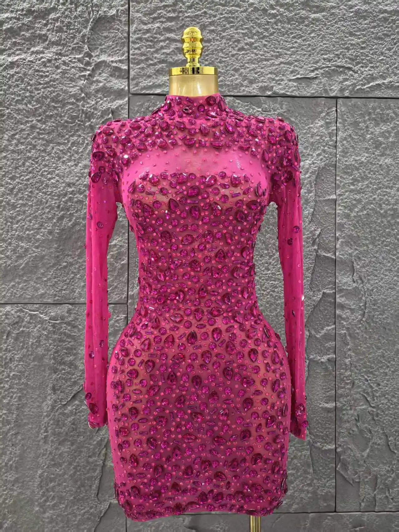 Kristall Diamanten Sexy Mesh Durchsichtig Mini Kleid 2025 Frauen Elegante Party Kostüm Sänger Bühne Leistung Outfi