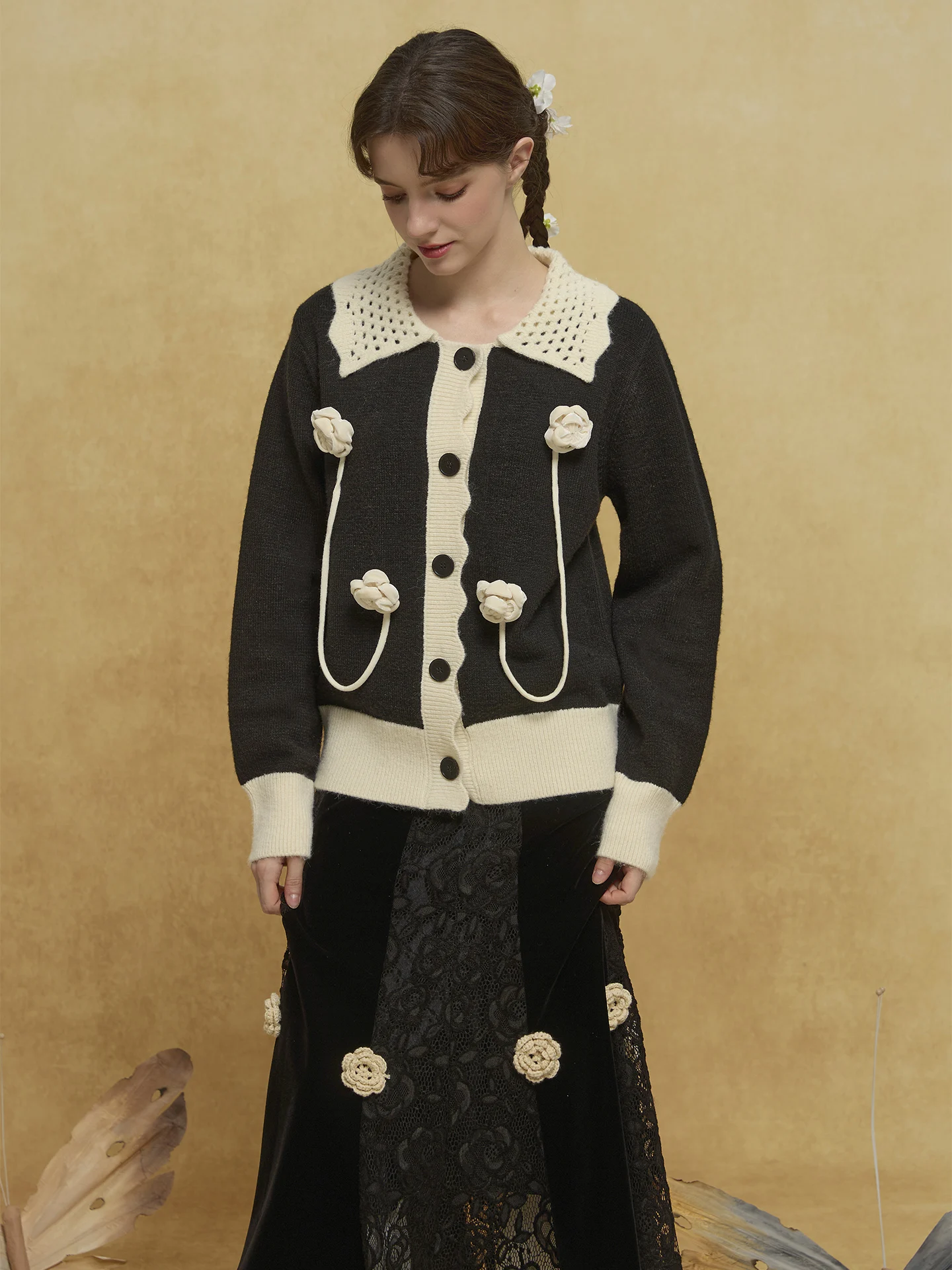 

Новый осенне-зимний женский вязаный кардиган с воротником-стойкой цвета чайной розы, в стиле колор-блок, французский стиль, с длинными рукавами, толстый