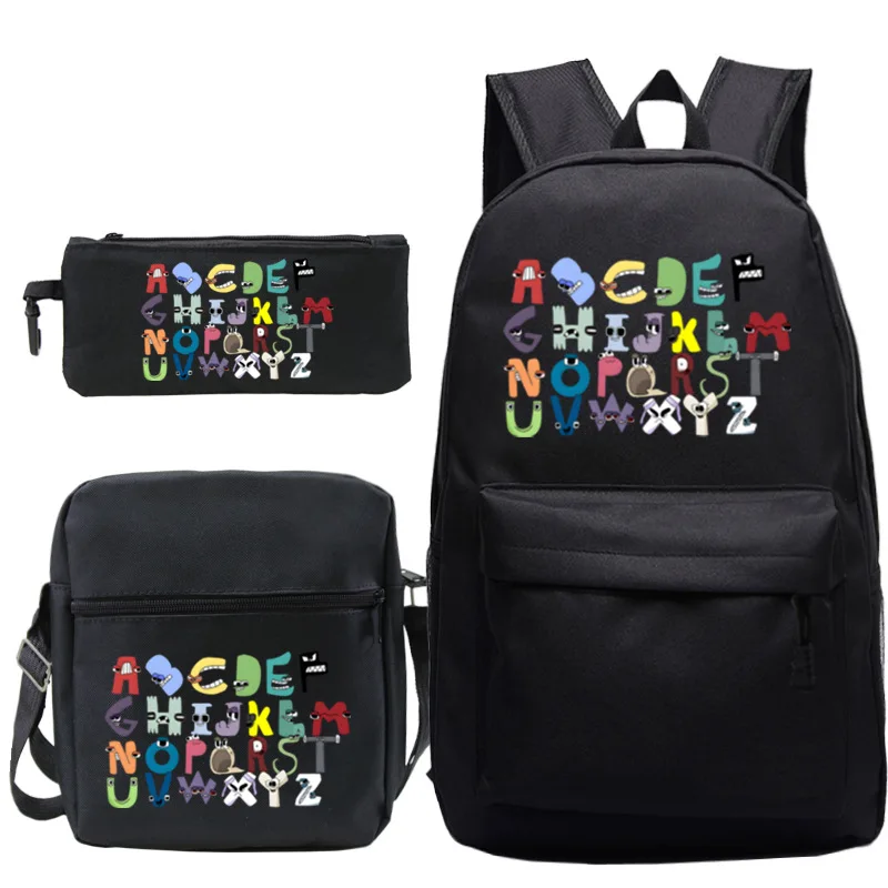 Alphabet Lore Print Backpack 3 Pcs/Set Boys Girls School Bags Cartoon Anime Bookbag Children Backpack Travel Bag Laptop Mochila