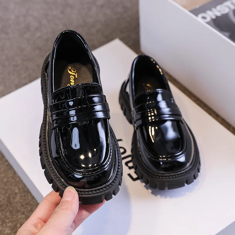 Baby Girl Shoes Autumn Black Loafers Princess Shoes Baby Boys Toddler Shoes Metal Kids Fashion Casual PU School Shoes for Girls