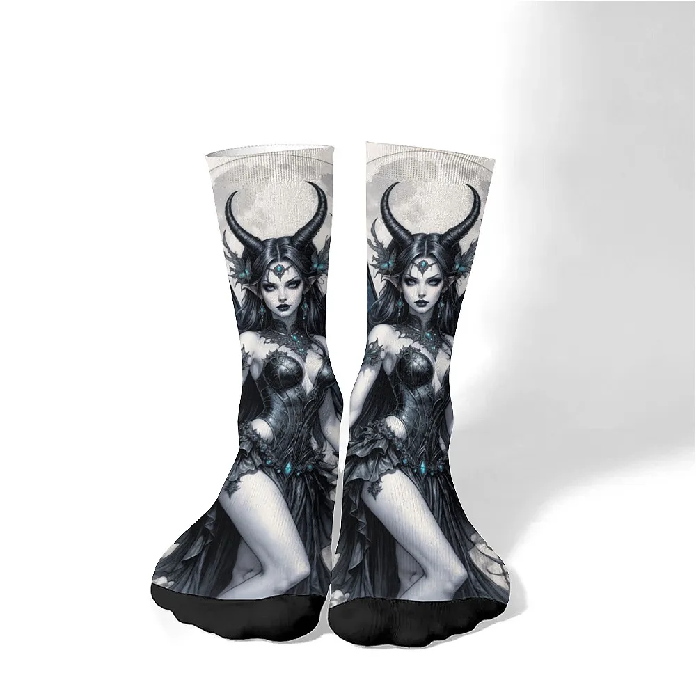 Dark Gothic Fairy Demon Novelty Crew Socks Harajuku Retro Happy Compression Socks Street Trend Hip Hop Socks Crazy Party Gift