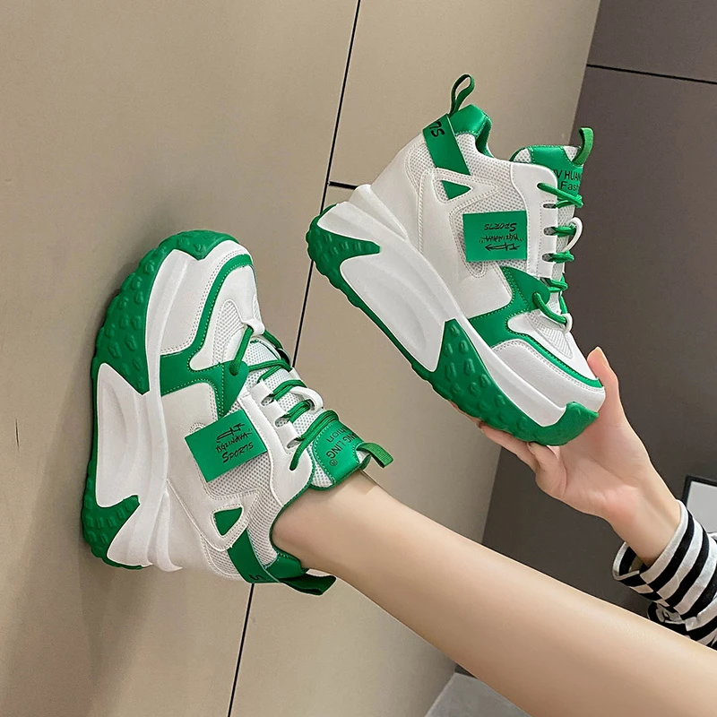 9.5CM Women High Platform Sneakers Autumn Breathable Chunky Non-slip Dad Casual Shoes Thick Sole Trainers Leather Sneakers Woman - view 2