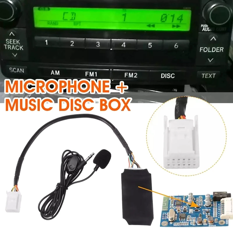 Car Radio Audio Adapter Bluetooth Aux Cable Microphone Handsfree Music Interface Disc Box For Toyota Reiz/Camry/Corolla