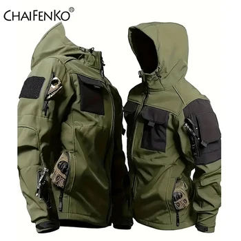 Men Lurker Shark Skin Soft Shell Tactical Jacket Waterproof Fleece Hooded Coat Hunt Clothes Outdoor New Solid Pocket Jacket Men