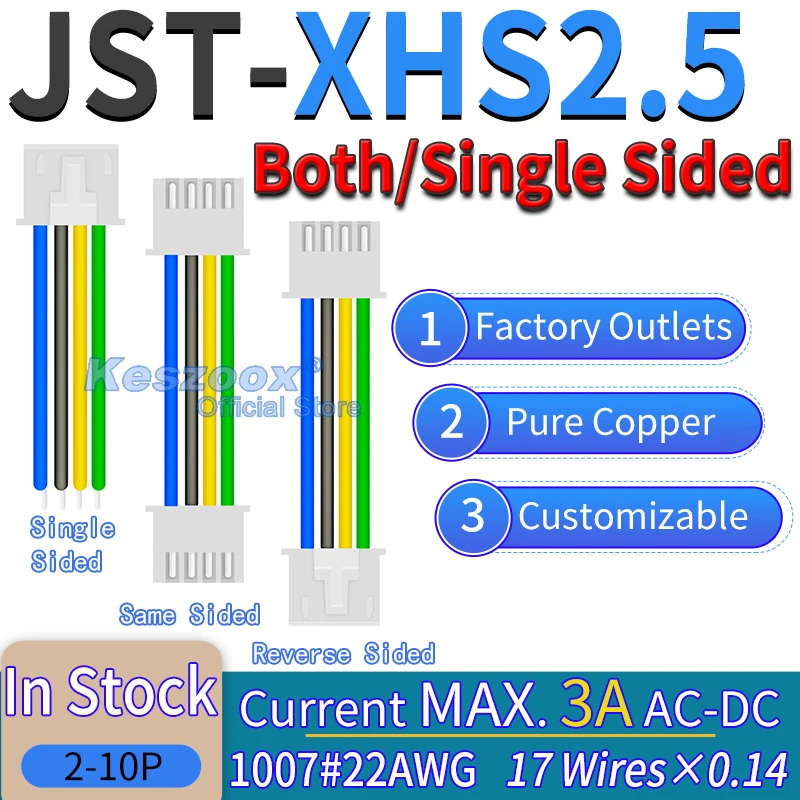 JST XHS2.5mm Wire Connector 2/3/4/5/6/7/8/9/10/11/12Pin Cable Crimp Terminals Block Jack Plug Connectors 22AWG Copper wire