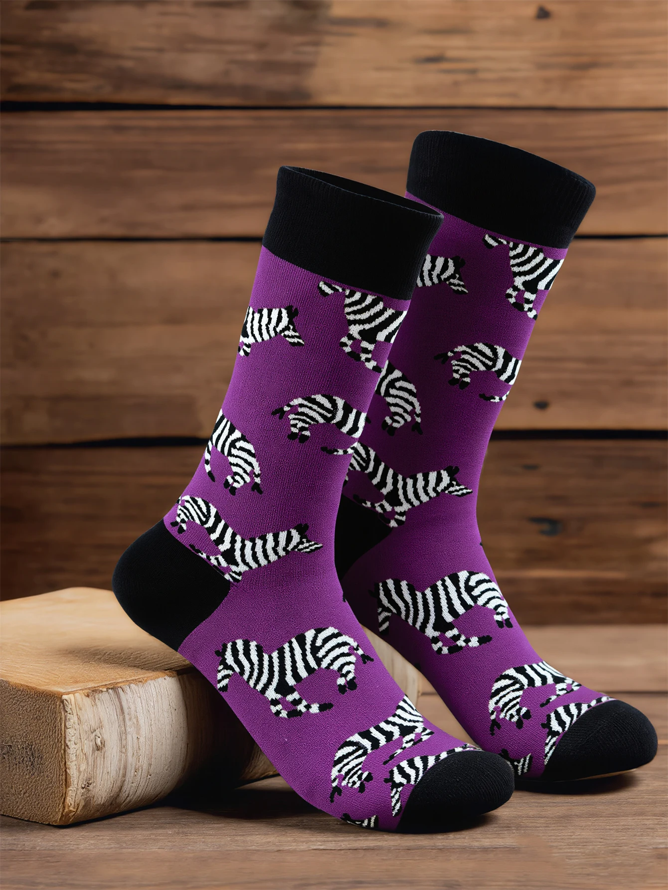 

1 Pairs Men's Zebra Print Crew Socks Fashion Novelity Animal Mid Socks For Man Street Skateboard Cotton Socks
