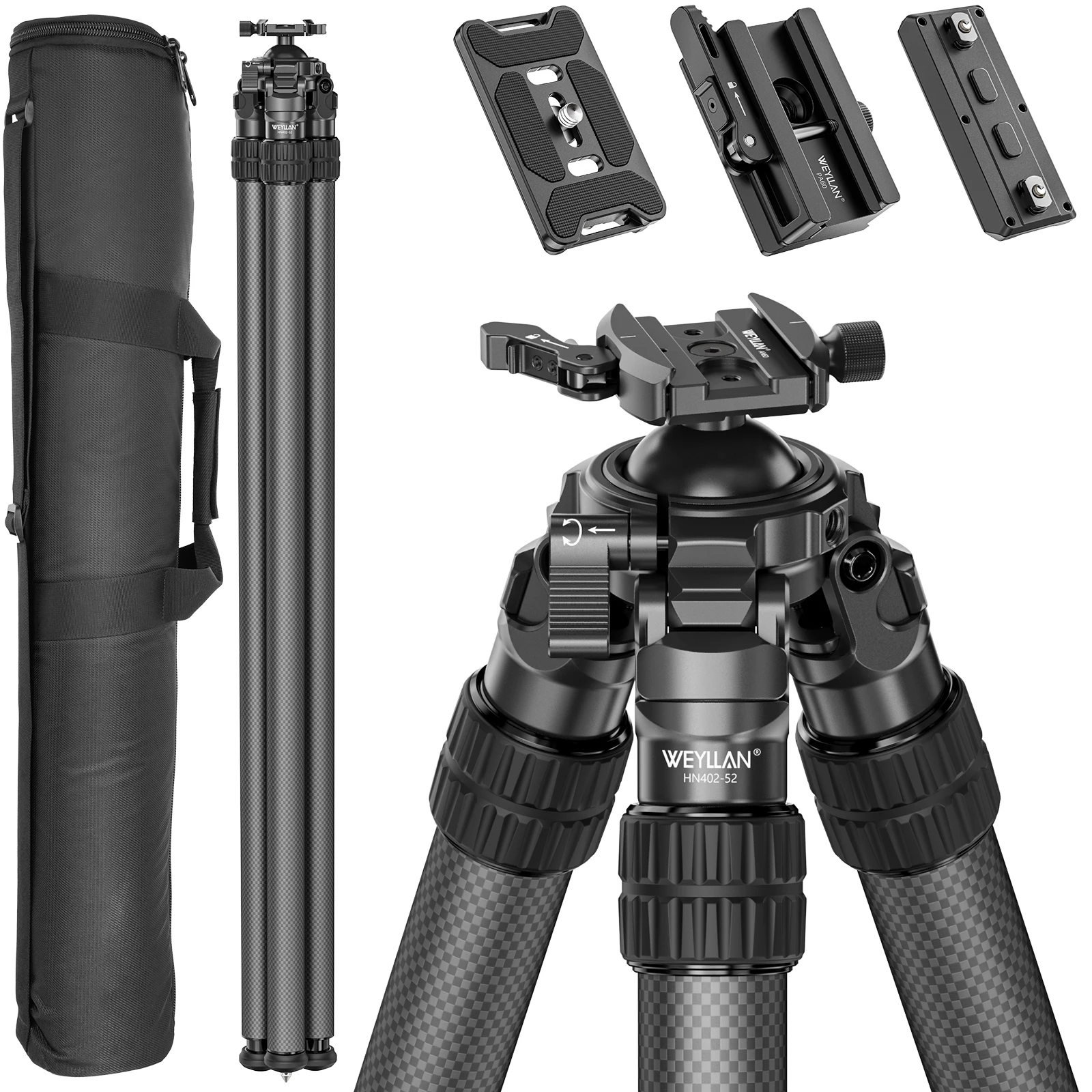 70.08'' Inverted Carbon Shooting Tripod with 52mm Lever Ball Head 2 Section Tripod WEYLLAN HN402 Carbon Fiber Tripod for Hunting