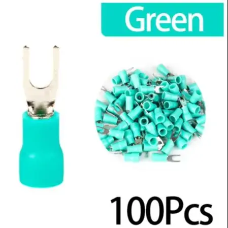 100pcs Cold-Pressed U-Shaped Pre-Insulated Terminal Lugs Copper Nose AWG 16-14 SV2-4S 1.5-2.5 for Electrical Wiring
