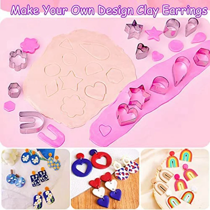 Polymer Clay Earring Making Kit Include 30Pcs Polymer Clay Earring Cutters Molds, 32Colors Clay, Tools, Rollers