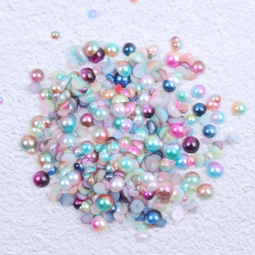 

8mm 2000pcs Big Pack RainBow Color Half Round Pearls Flatback Imitation Craft DIY Wedding Dresses DIY Nail Art Decorations