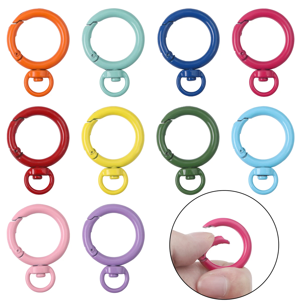 2-5pcs colored alloy spray painted circular 360 degree movable spring buckle DIY keychain accessories bag accessories hanging bu