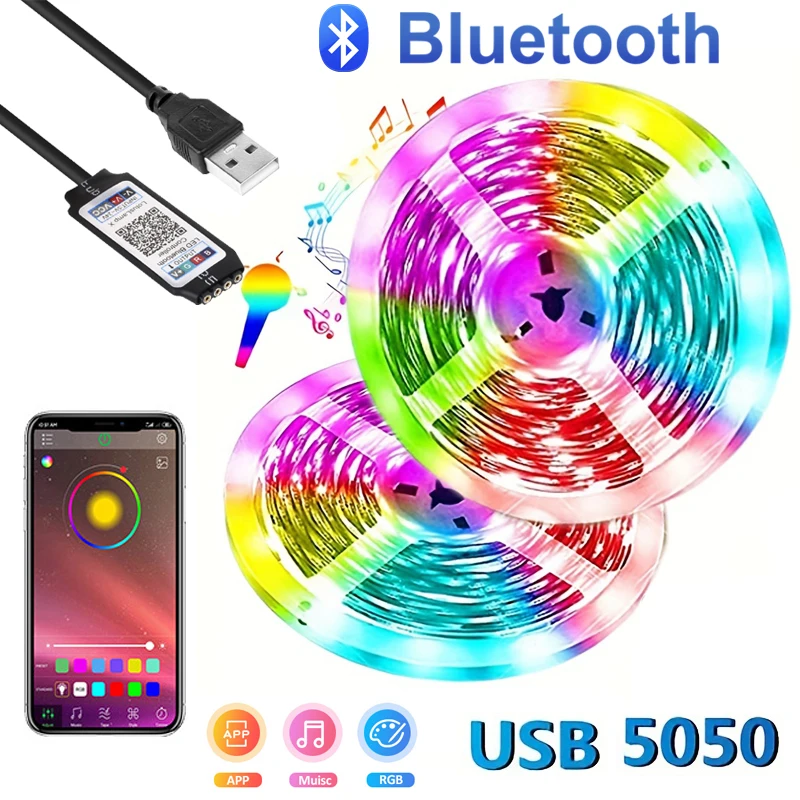 

Smart Phone Control LED Strip Light RGB 3535 Flexible Ribbon DIY Led Light Strip USB Tape Diode DC 5V Bluetooth Christmas Lights