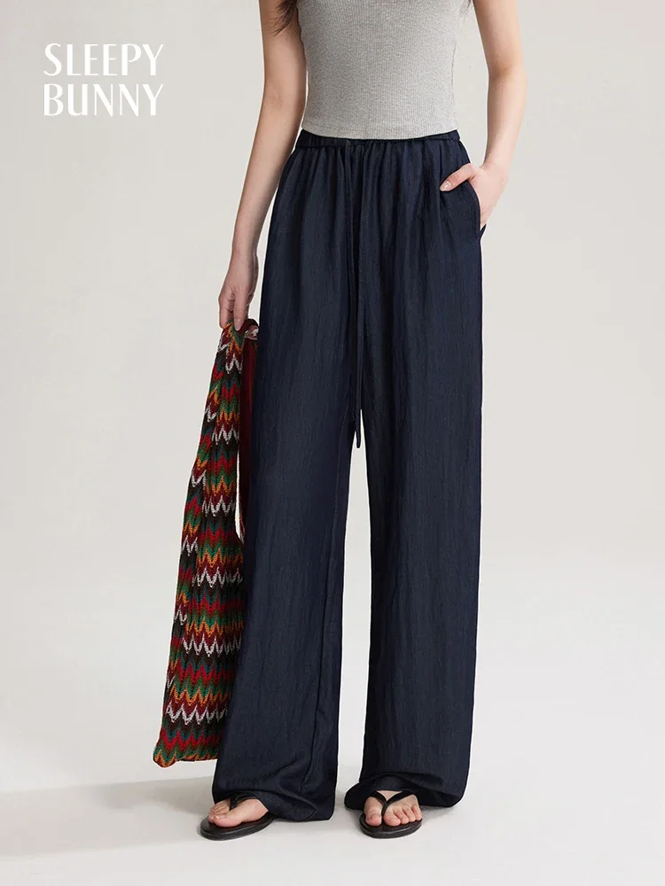 Summer Wide Leg Trousers for Women High Waist Loose Fit Breathable Straight Cut Pants, Lightweight Draped Casual Daily Wear