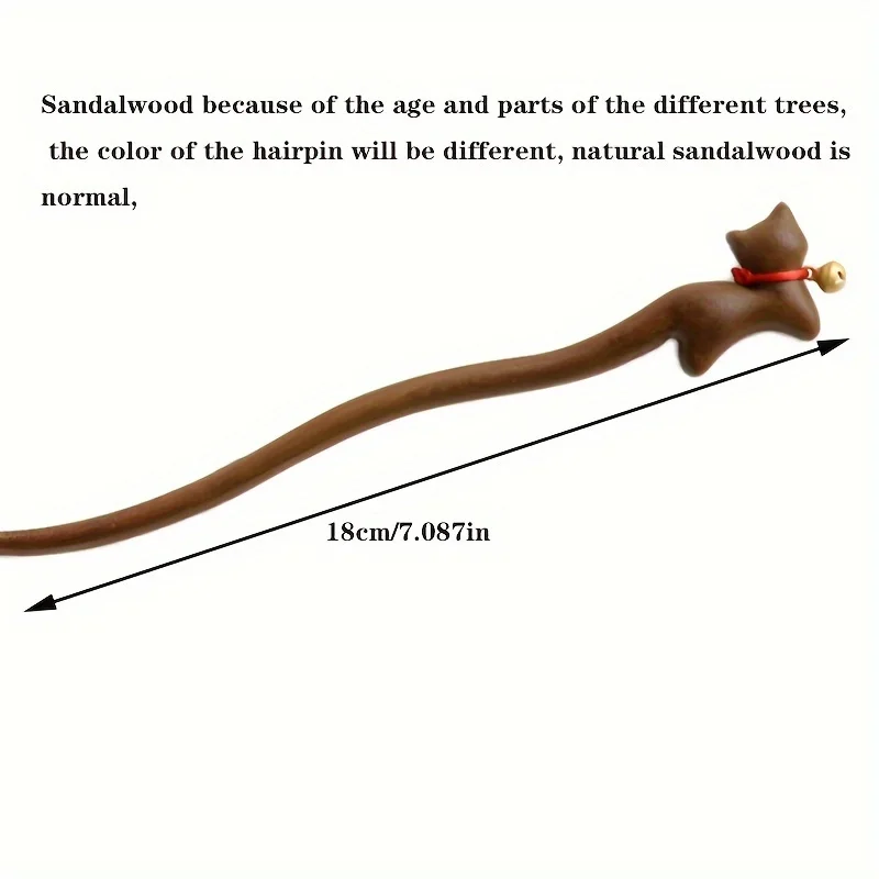 1pc Elegant Vintage Inspired Wooden Cat Hairpin with Bell for Women Perfect for Daily Wear & Special Occasions