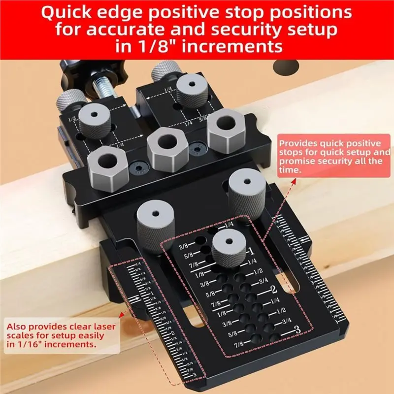 AB41-Woodworking Dowel Jig Kit, Adjustable Drill Guide With 1/4 3/8 1/2 Inch Bushings & Bits For DIY Wood Joints