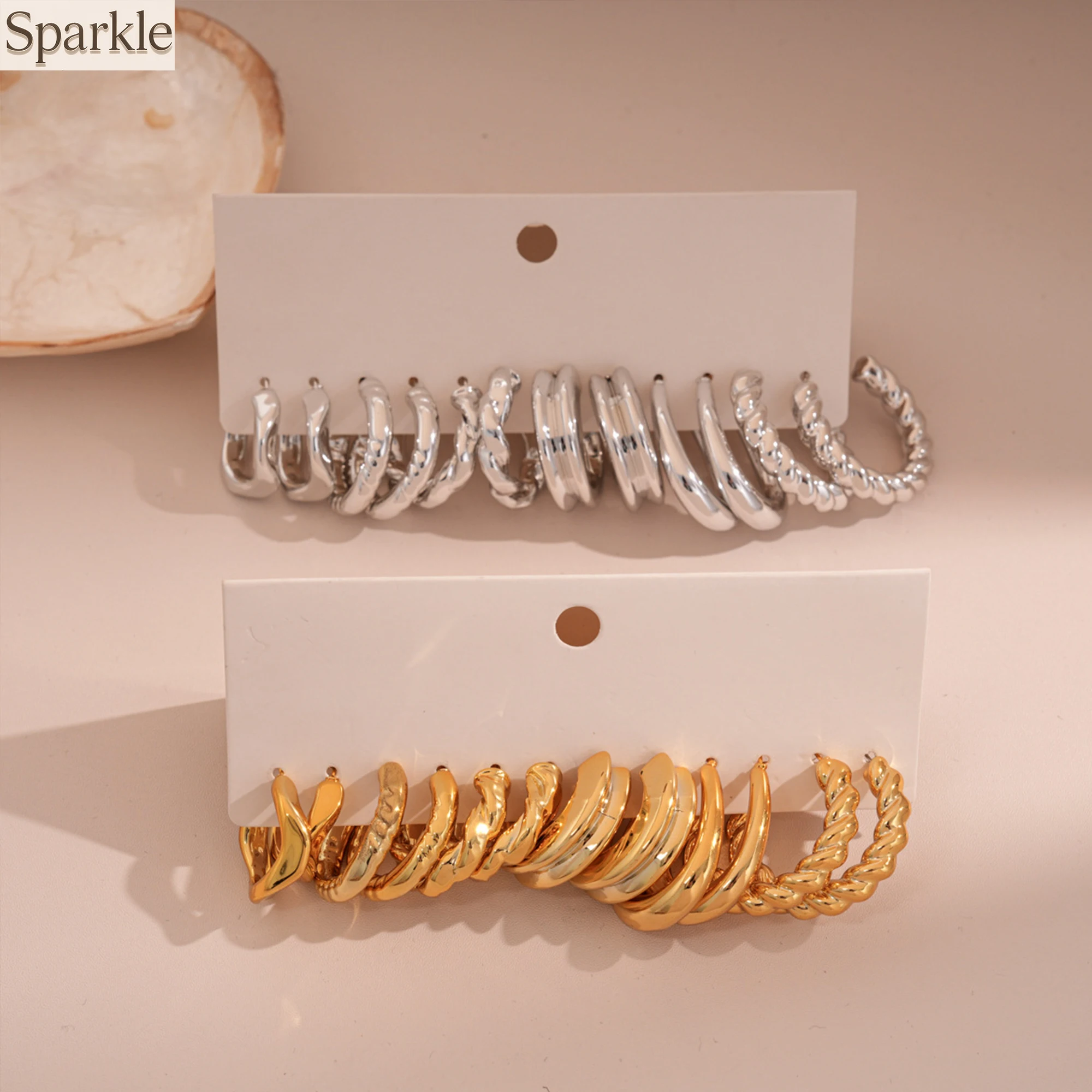 12pcs Hoop Earrings Set for Women Gold/Silver Mixed Multi-Design Trendy Fashion Jewelry Gift