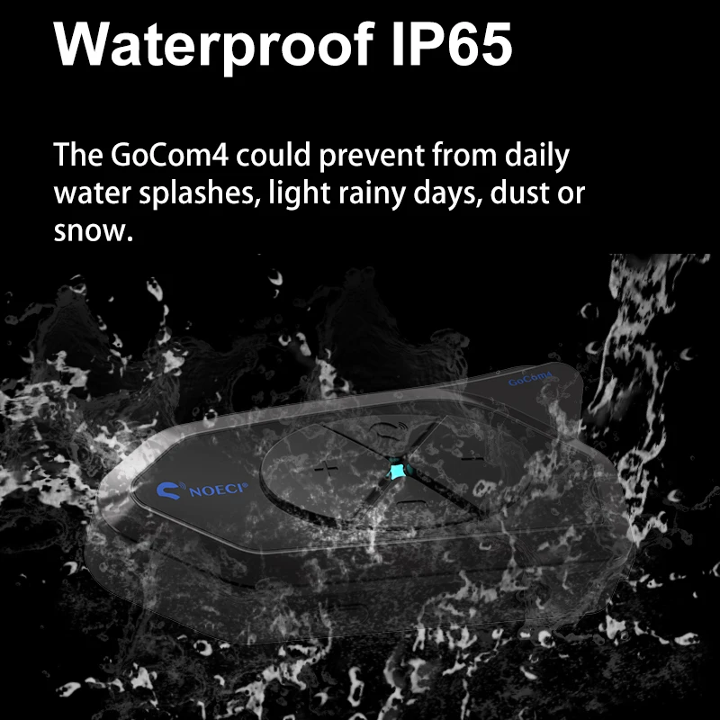 NOECI GoCom4 오토바이 인터콤 블루투스 헤드셋, 4 명의 라이더 그룹 1500m 전이중 인터폰, IP65 음악 공유 및 FM