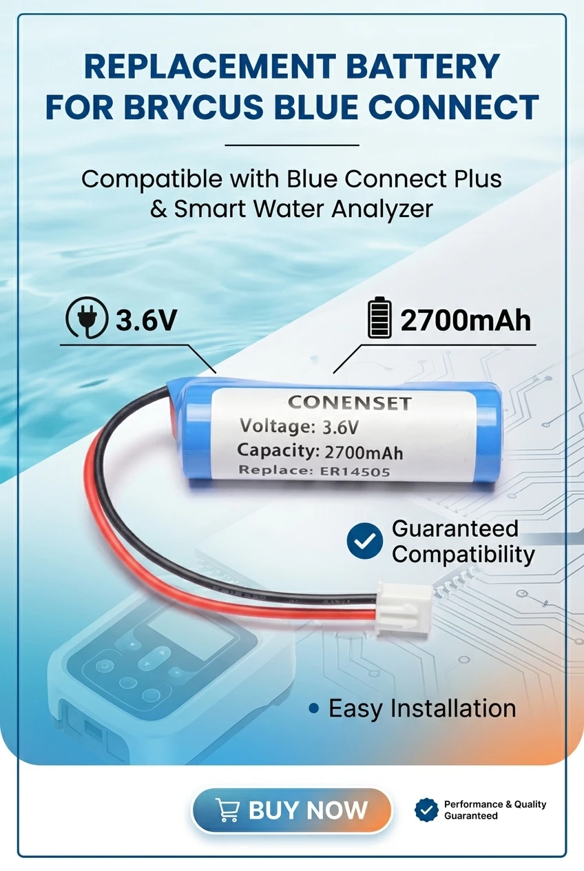 Batería de repuesto de 3,6 V para Brycus Blue Connect, Blue Connect Plus, analizador de agua inteligente P1704048-15 2700mAh / 9,72Wh