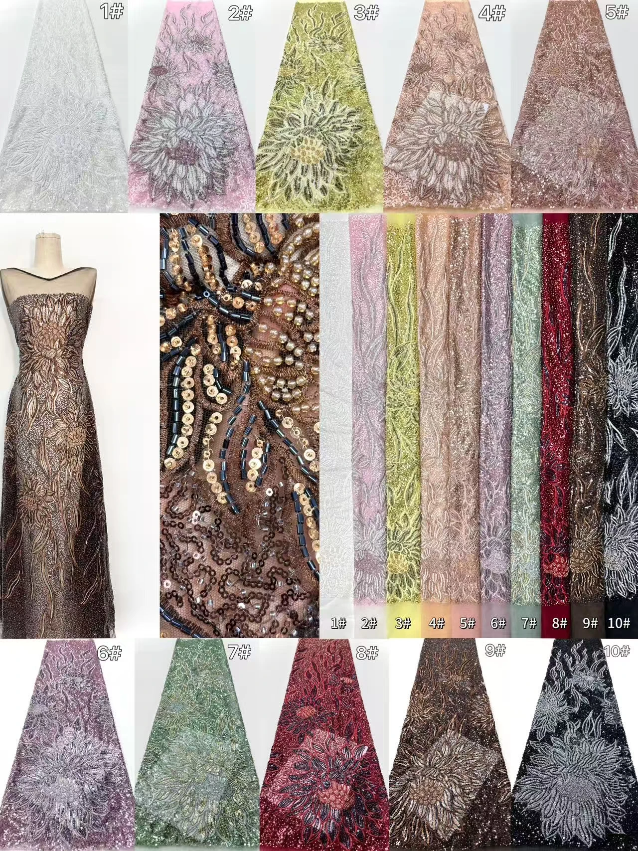 Luxury New Design Fashion African Groom Artistic Pattern Embroidery Sequins French Beads Tulle Lace for Party Dresses 5Y AH1478