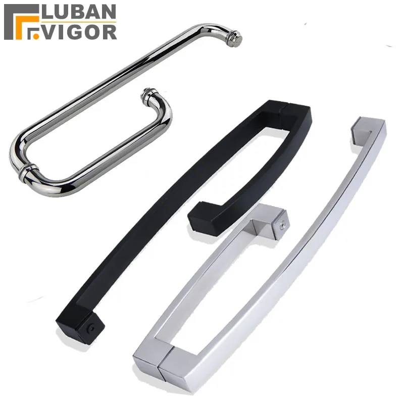 304 Stainless steel shower handle bathroom glass doors L-shaped handle bright black  425x225mm high-end atmosphere