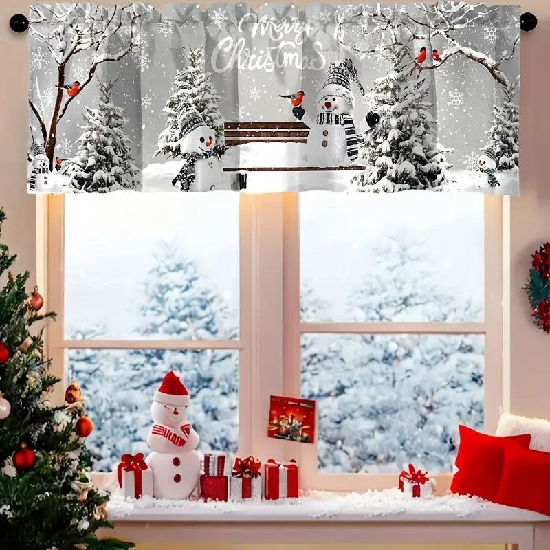 VIKAMA Christmas Short Curtains Valances Poinsettia Buffalo Plaid Tree Kitchen Window Home Holiday Window Decor