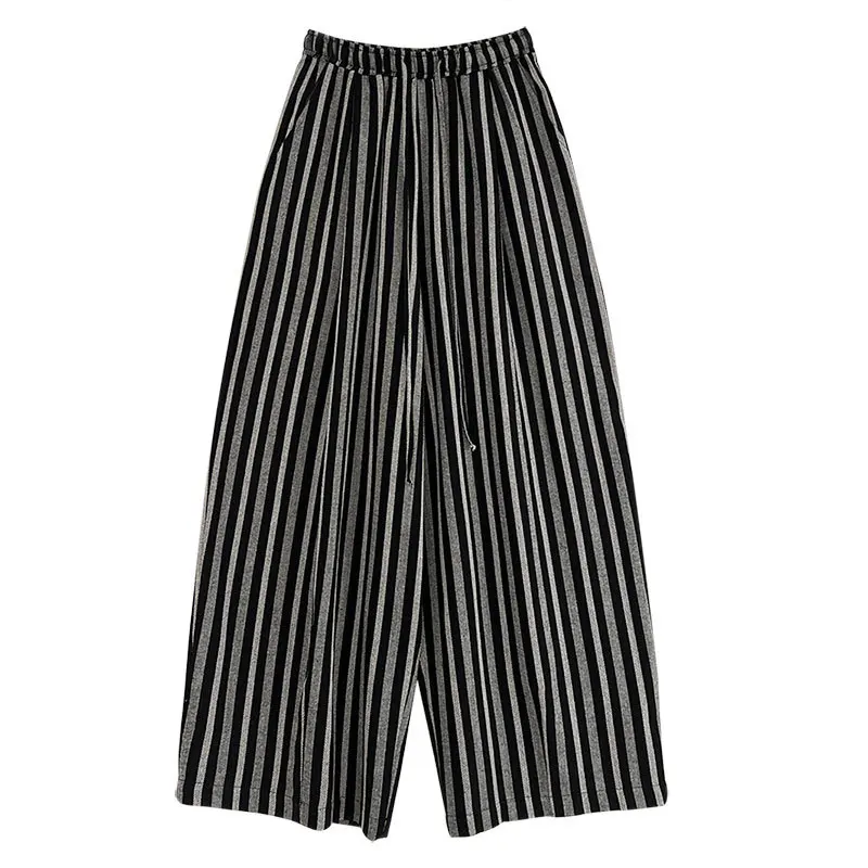 

Cotton and linen casual pants for women,lazy and versatile vertical striped wide leg pants,summer loose straight leg floor pants