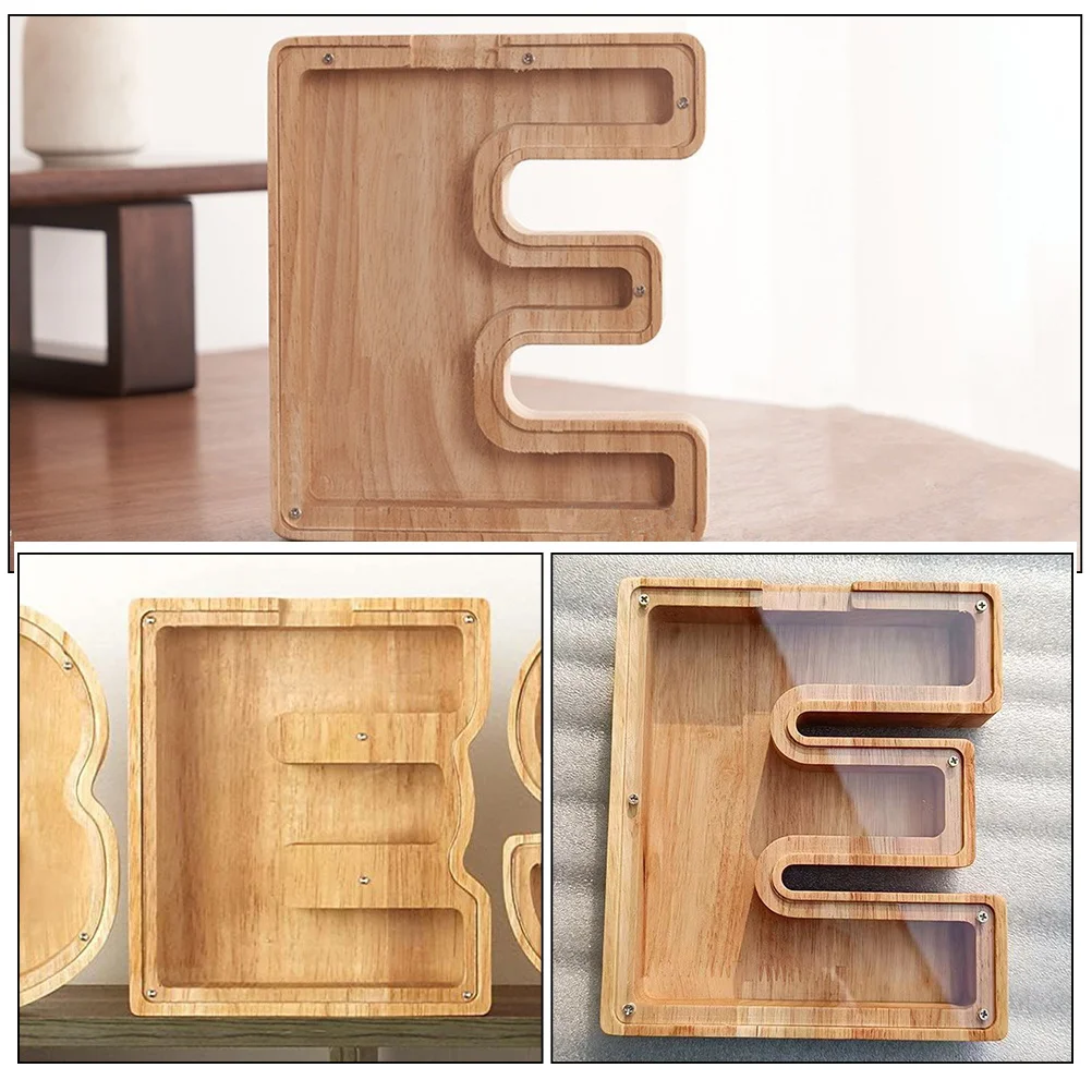 

Sturdy Wooden Piggy Bank Letter Shape Coin Storage for Children Educational Financial Management Gift Saving Money Box