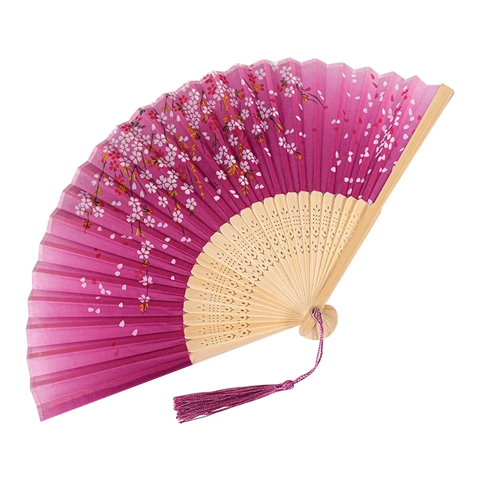Summer Folding Fan Portable Flower Print Manual Fan Vintage Handheld Manual Bamboo Fan Craft Gift for Music Festival Dance Party
