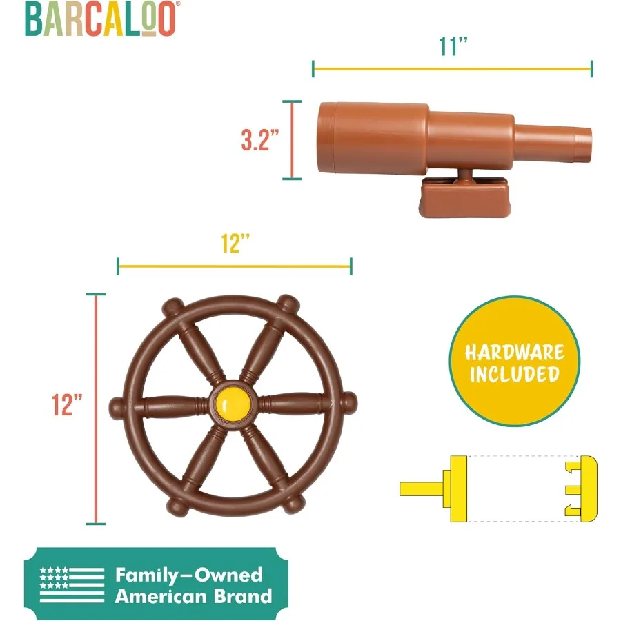 Barcaloo Playground Accessories for Outdoor Playset with Pirate Ship Playhouse Wheel Telescope and Flag Play Set Attachments fo