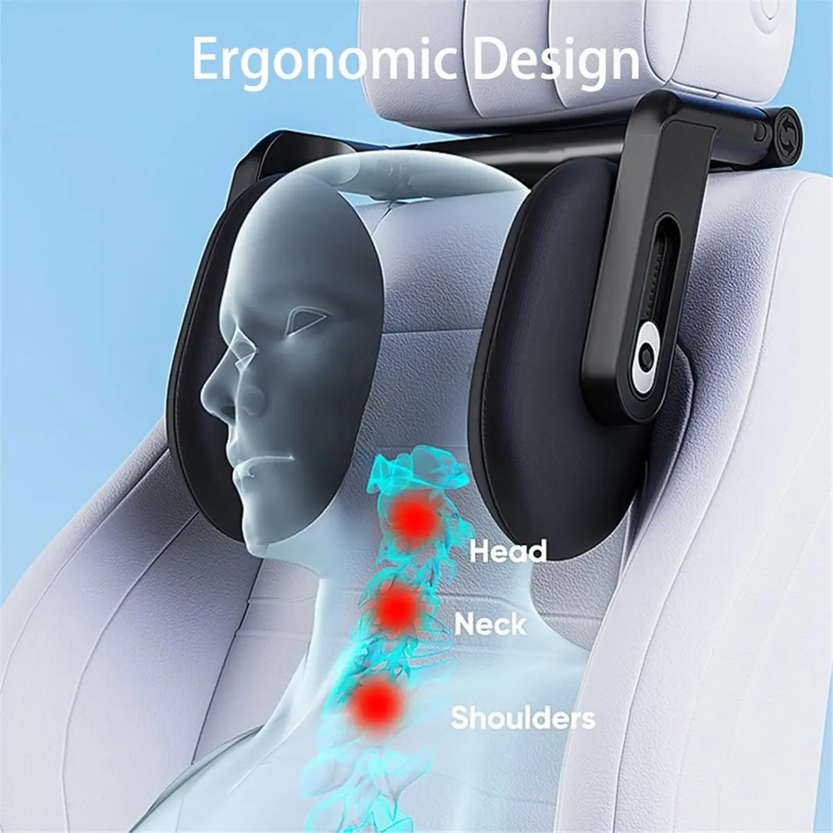 Car Headrest Pillow, 3-Way Adjustable Car Headrest,Thickened Memory Foam Road Pal Headrest, Neck Support Pillow