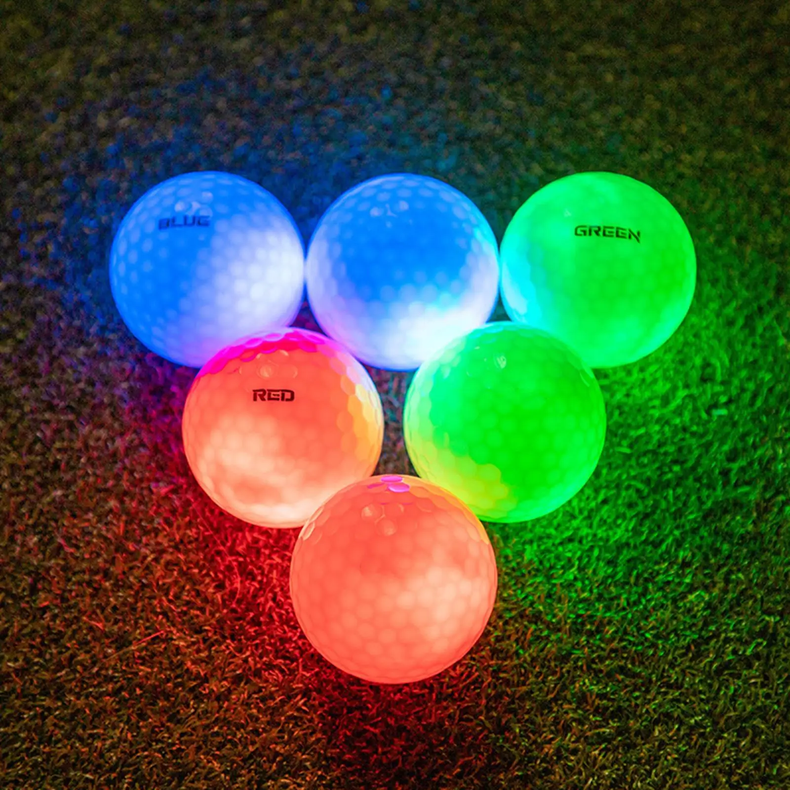 6 peças de bolas de golfe luminosas de longa duração brilhantes 3 cores bolas de golfe brilhantes