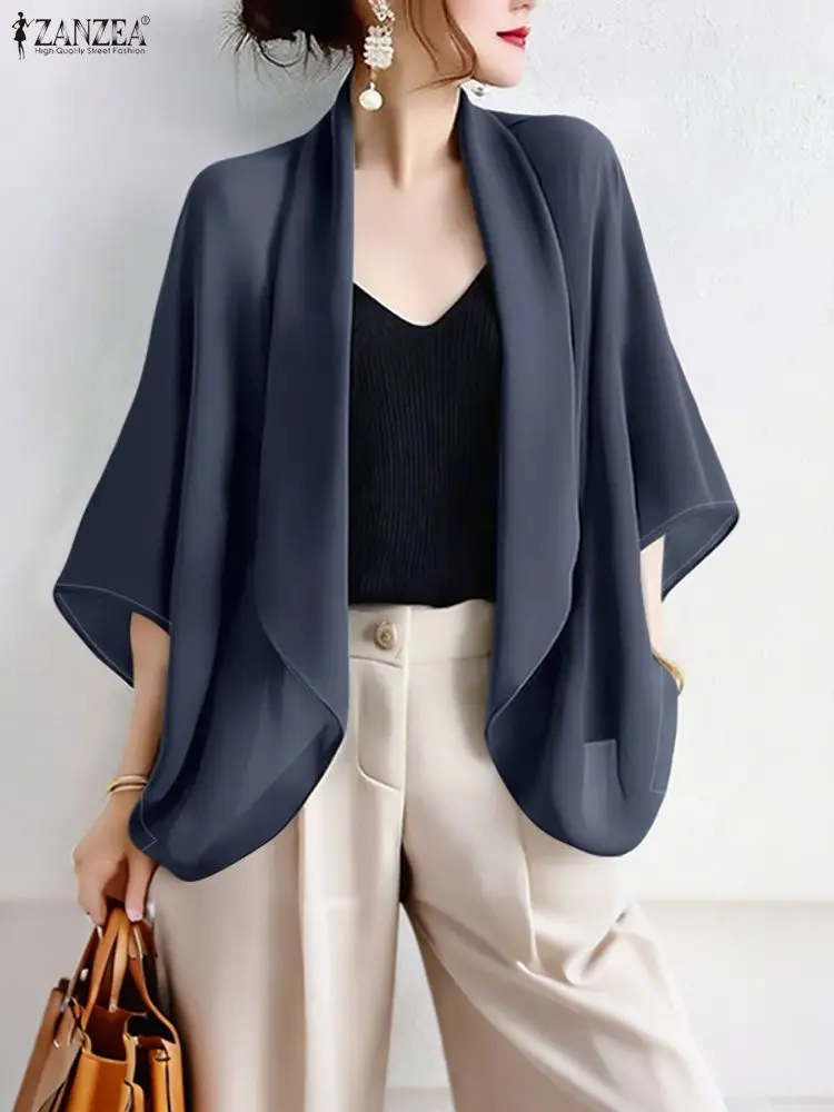 

ZANZEA Women Cardigan 2025 Autumn Blouse Casual Solid Thin Coat Elegant V Neck Long Sleeve Blusas Open Front Tops Cover Up Femme