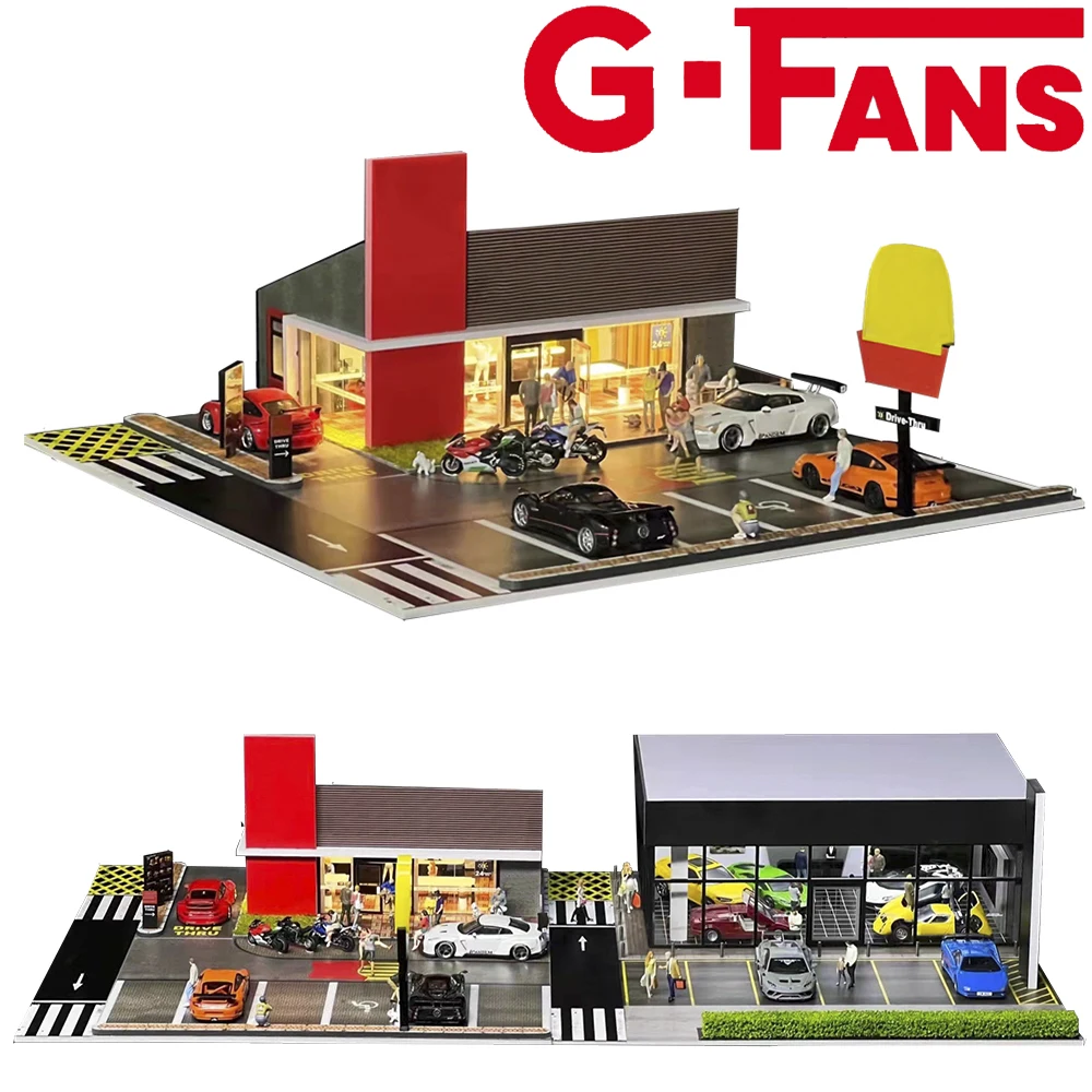 G FANS 1/64 Car Garage Parking Diorama Models Building Led Scene Car Models with Lights Car Garage Diorama Figure Figures Models