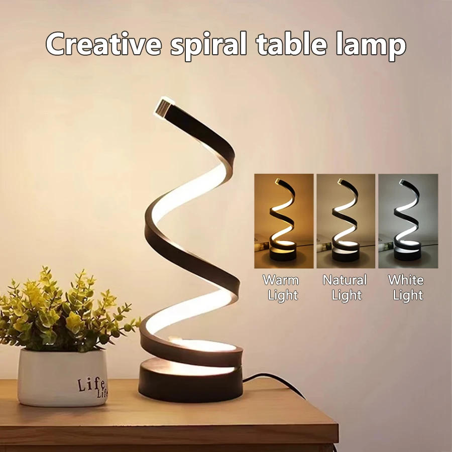 Modern Minimalist Spiral Desk Lamp Wire Controlled Power Button Switch Three Color LED Ambient Light For Bars Cafes Rooms Decor