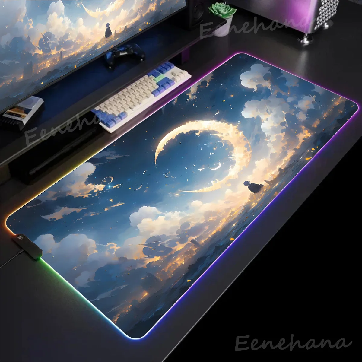 Pc Accessories Moon Night Scene Gaming Mouse Pad Kawaii Mousepad Rgb Desk Protector Keyboard Deskmat Mats Anime Mause Pads Led