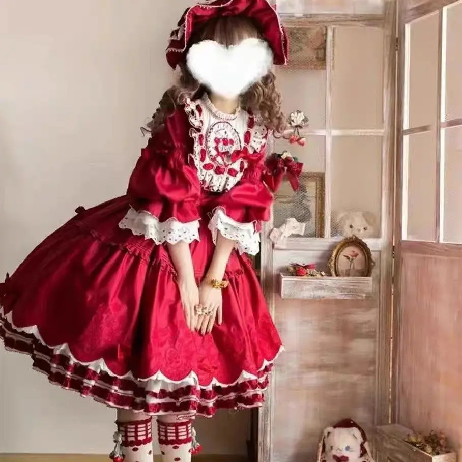 

Japanese Long-sleeved Lolita Style Dress Sweet and Elegant Lace Layered Cake Dress Y2K Women's Daily Cosplay Princess Dress
