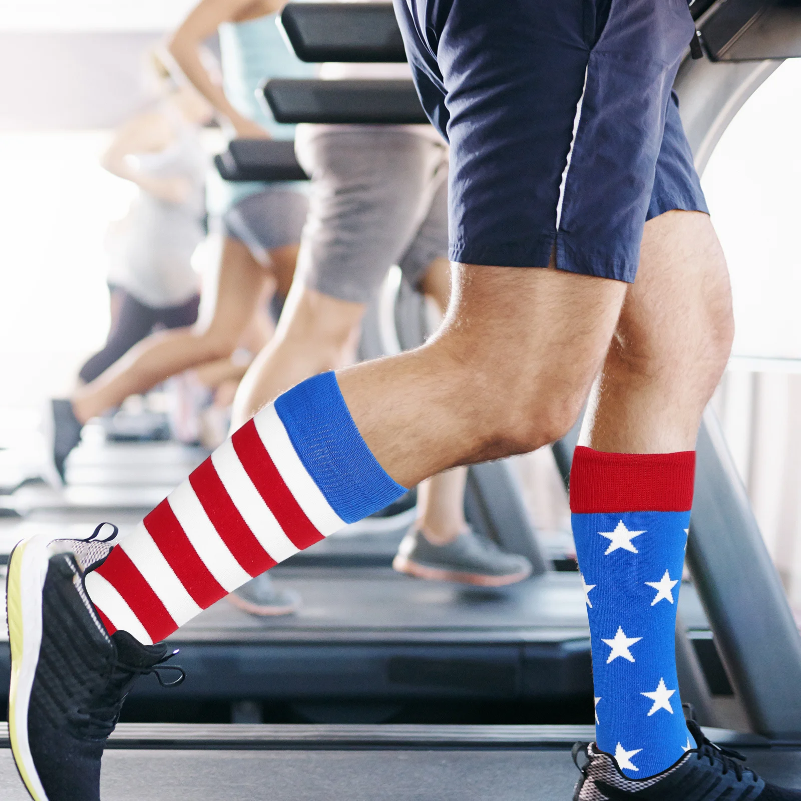 1 زوج 4th من يوليو العلم الأمريكي الرجال يوم الاستقلال الوطني مخطط طاقم الجوارب تنفس الجوارب الطويلة رجالي #1