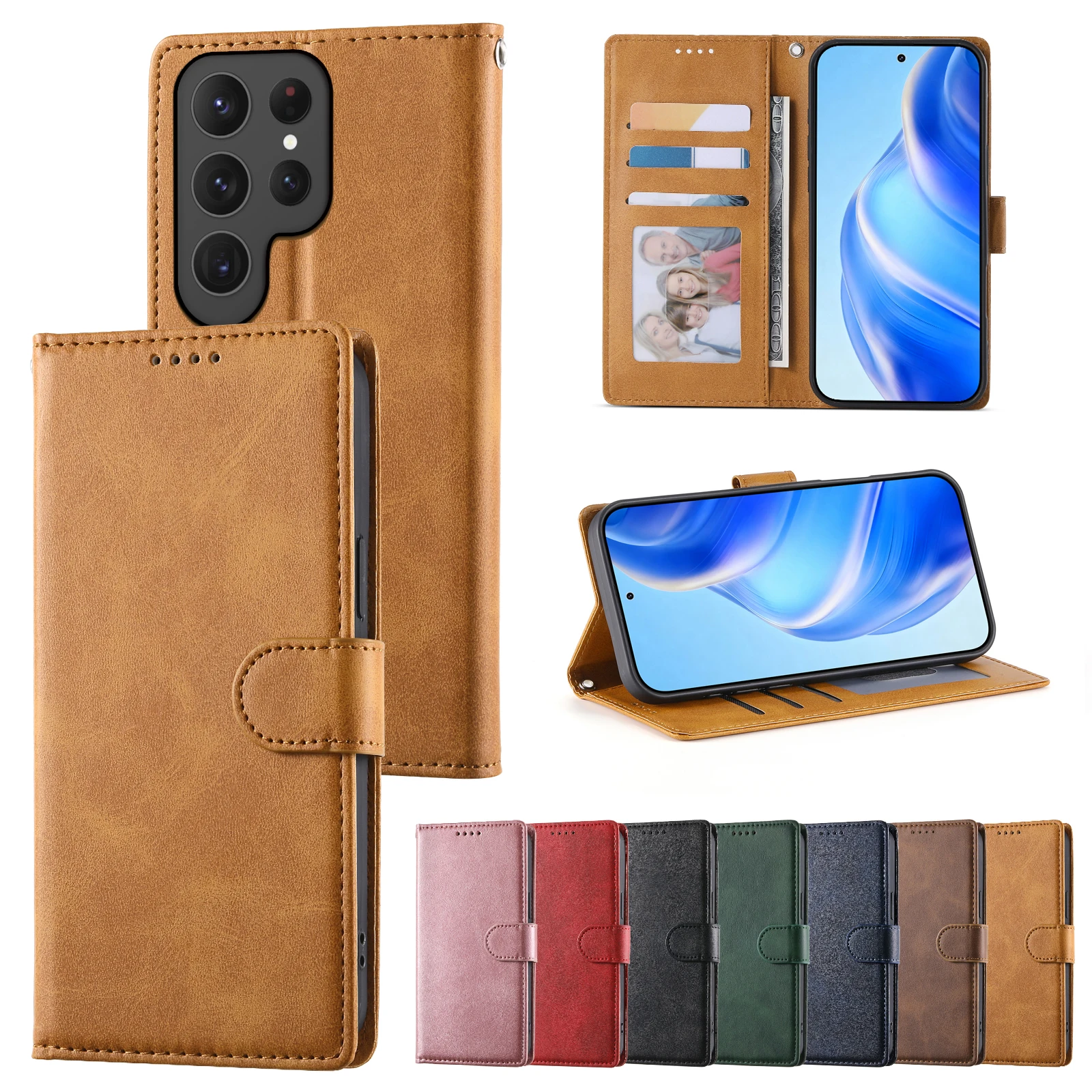 حافظة جلدية للأعمال لهاتف سامسونج S26 Ultra S24 S25 FE S23 S22 S21 S10 S9 Plus غطاء حامل محفظة Solt